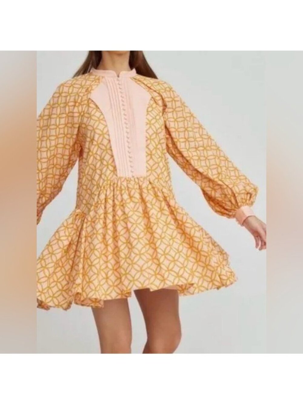 ASA Fashion Boho Babydoll Mini Dress Peach Coral Eyelet  Pintuck Button womens M